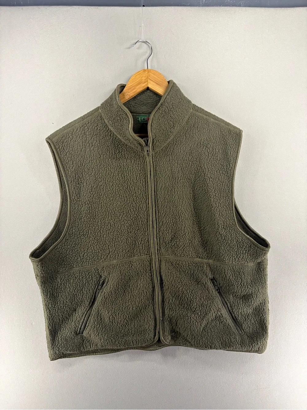 Vintage 90s J Crew Sherpa Fleece Vest Sz Large Green Olive Men